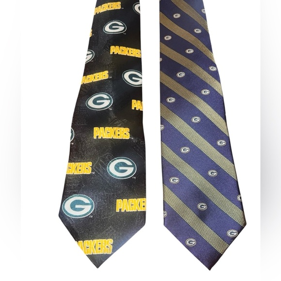 EUC Green Bay Packers NFL Team Apparel Black Navy Blue Men’s Neck Tie Set - Picture 3 of 7
